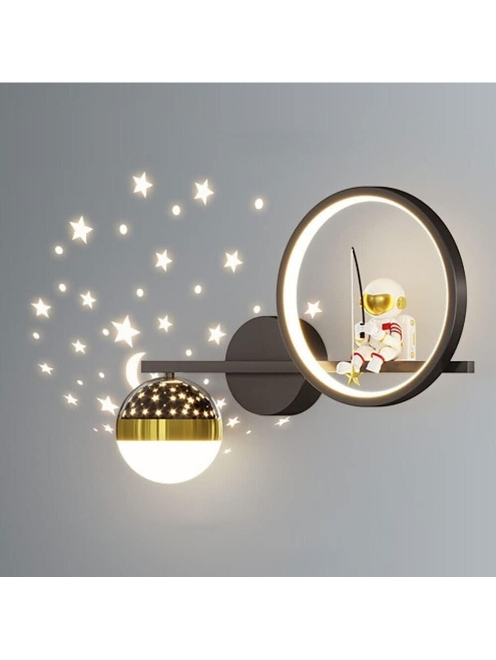 Modern Astronaut Moon LED Wall Sconce for Kids Bedroom, Dimmable Moon Star Lamp